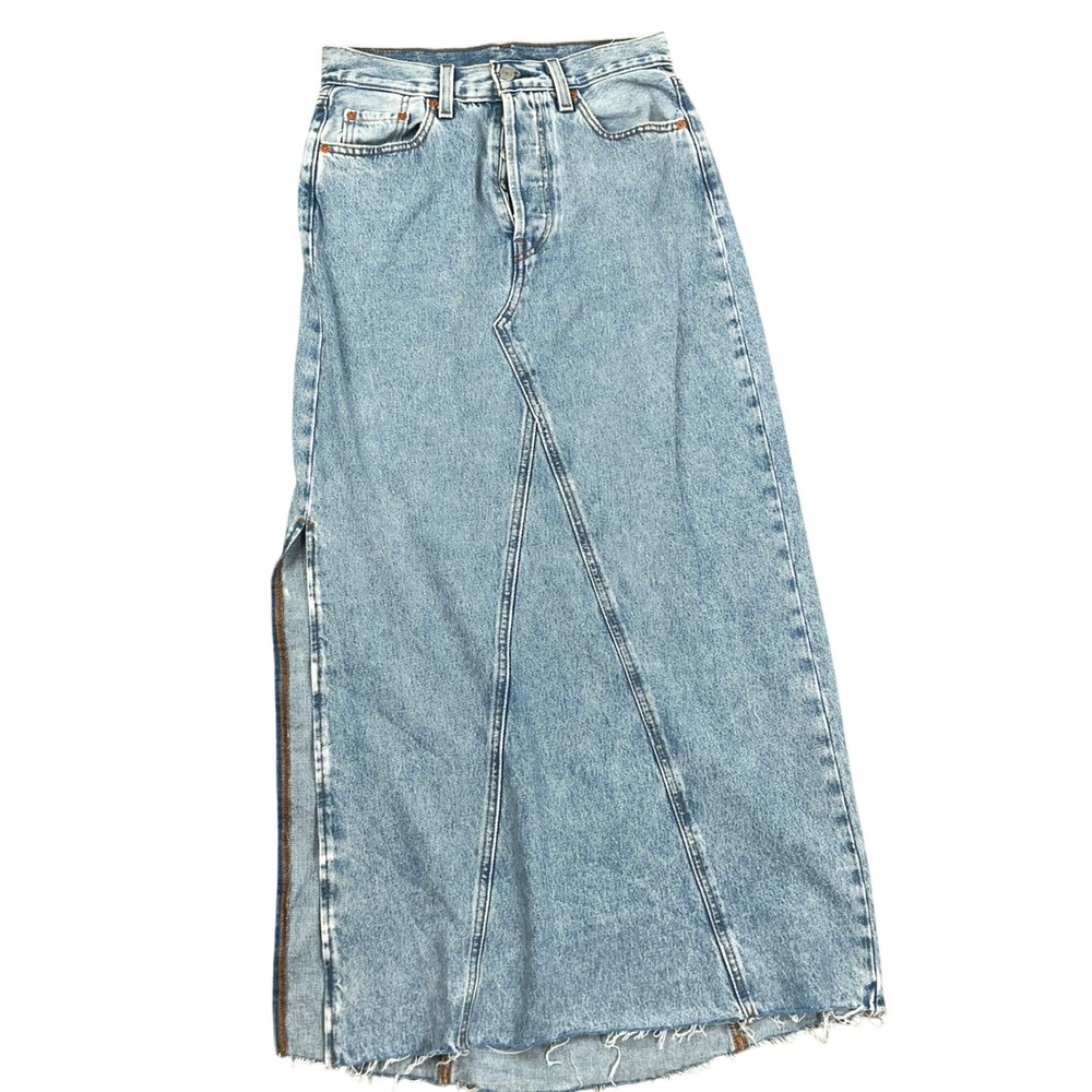 Levis Jean Skirt Womens 25 Blue Button Fly Side Split Boho Hippie Denim Maxi